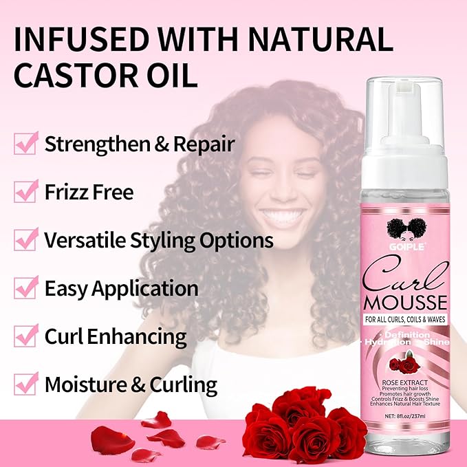 Curl Styling Mousse for Women Definition Curl Control Mousse Enhancing Styling Hair Foam, Smoothing Shapes Hydration Shine Curly Hair Products for Curly, Coils & Wavy Hairs (8 FL OZ)