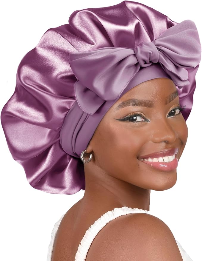 YANIBEST Silk Bonnet for Sleeping Women Adjustable Double Layer Satin Bonnet Reduce Friction Prevent Frizz Natural Curly Hair