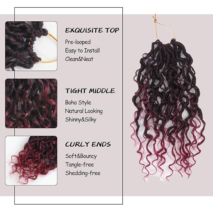 Goddess Locs Crochet Hair, 8 Inch 9 Packs Faux Locs Synthetic Crochet Hair for Black Women, Boho Style Pre looped crochet with Curly Ends