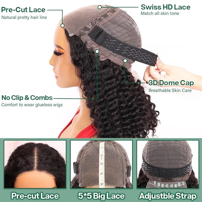 Curly Bob Wig Human Hair Jerry Curl 200% Density 5x5 HD Lace Closure Wigs Human Hair Bob Wigs For Black Women Wear And Go Glueless Curly Wig 1B Color 14 Inch