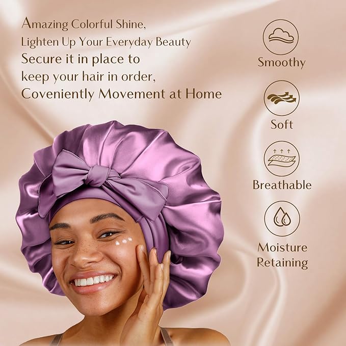 YANIBEST Silk Bonnet for Sleeping Women Adjustable Double Layer Satin Bonnet Reduce Friction Prevent Frizz Natural Curly Hair