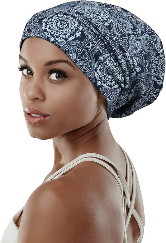 Adjustable Satin Lined Sleep Cap for Dreadlocks Curly Hair Large Head-Stay On Overnight