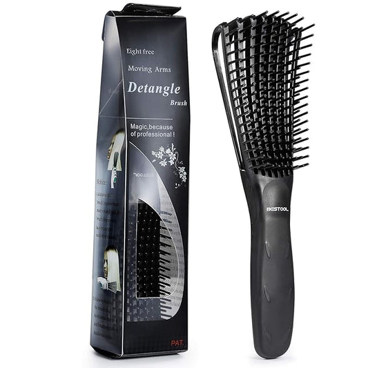 BESTOOL Detangling Brush, Detangler Brush for Natural Black/ Curly Hair Afro 3/4abc Texture, Faster n Easier Detangle Wet or Dry Hair with No Pain (Black)