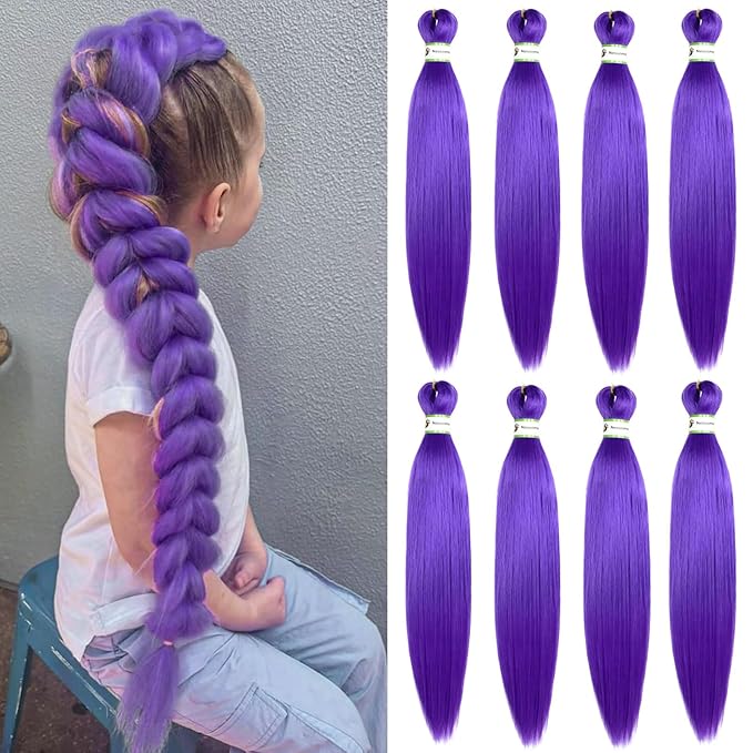 Pre Stretched Braiding Hair With Yaki Texture, Professional Hair Extension for Corochet Braid (Rumi Purple, 24inch（pack of 8）)