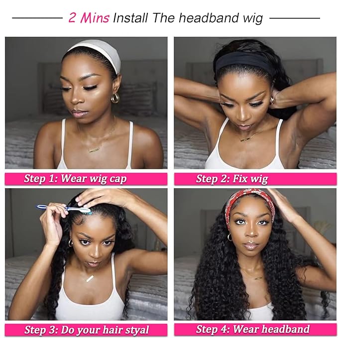 SENSAIRUITE Chocolate Brown Headband Wig Human Hair 22 Inch Deep Wave Curly None Lace Front Wigs for Black Women 180% Density Wear and Go Glueless Wig