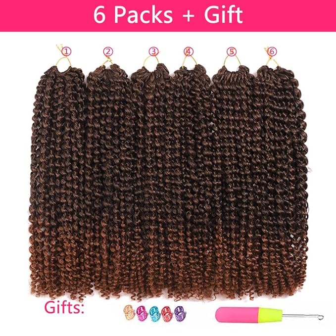 Passion Twist Hair 18 Inch 6Packs Water Wave Crochet Hair Passion Twist Crochet Hair Black Mixed Brown Color Synthetic Hair Extensions for Women (18Inch, 6Packs T30#)