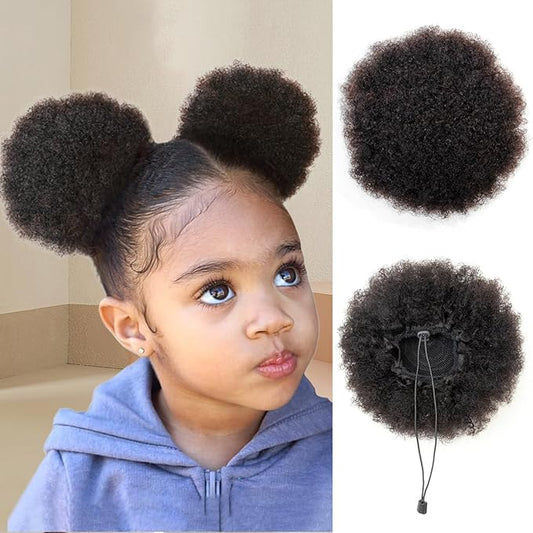isheeny Natural Black Hairpieces 6inch Ponytail Extension Human Hair 1 PIECES Stunning Medium Afro Puff Ponytail For Preschool Girls, Naturally Curled For A Youthful & Charming Appeal