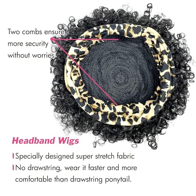 Short Wigs for Black Women Afro Wigs for Black Women Headband Wig with Headbands Attached Kinky Curly Pineapple Wig