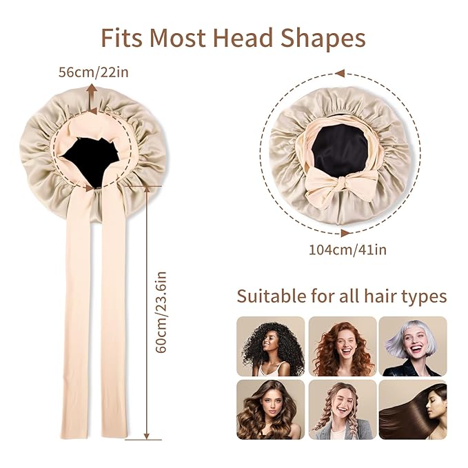 Silk Bonnet for Sleeping Women, 22 Momme 100% Mulberry Silk Sleep Cap with 2 Matching Silk Scrunchies, Double-Sided Wearable Hair Bonnet for Night Hair Care and All Hair Types - Light Gold