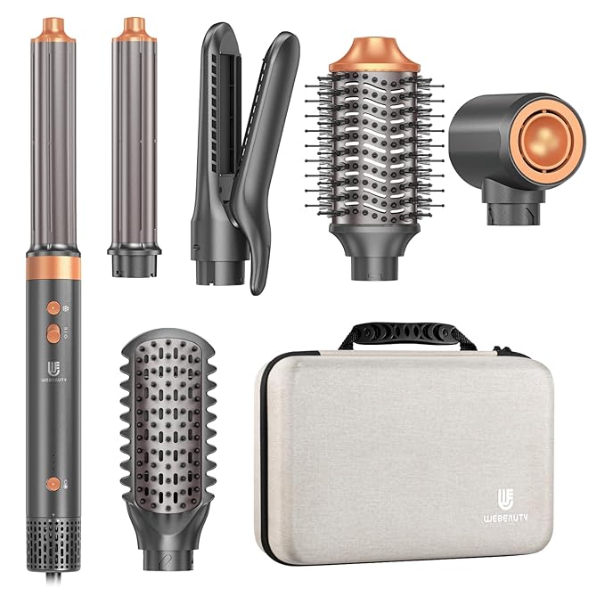 Hair Dryer Brush Air Styler: Dual Voltage 7 in 1 Ionic Multi Styling Tools with Hot Air Straightener, Auto Wrap Curlers, Frizz-Free Volumizer, Fast Blow Drying Curling Straightening and Smoothing