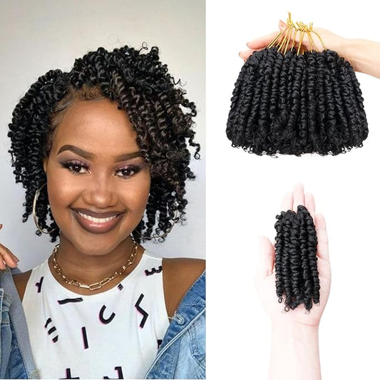 Pre-Twisted Passion Twist Crochet Hair for Black Women and Kids,Passion Twist Hair Pre Looped Bohemian Braids 4 Inch 8 Packs Short Bob Spring Twist Curly Braiding Crochet Hair Extensions(4"-8P,1B)