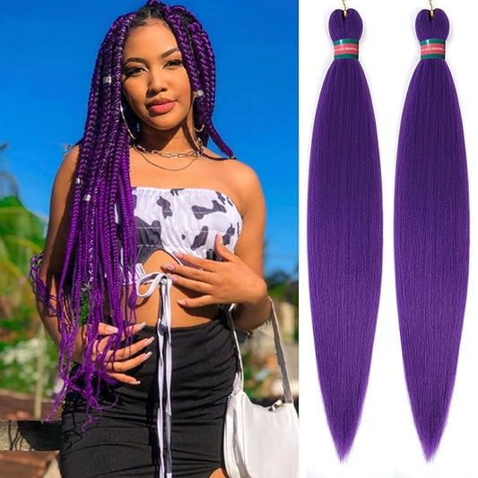 Lavender Purple Pre stretched Braiding Hair 2 Packs Pre feathered Braid Hair Extensions 30 Inches Hair Braids