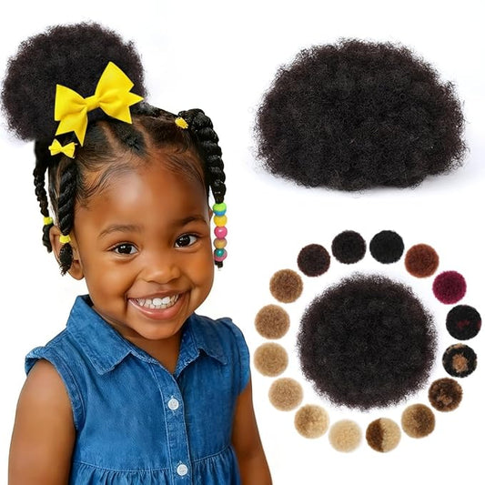 Afro Puff Ponytail for Black Women 4c Human Hair 4 Inch #1B Natural Black Kinky Curly Durable Natural Soft and Smooth Drawstring Ponytail For Women