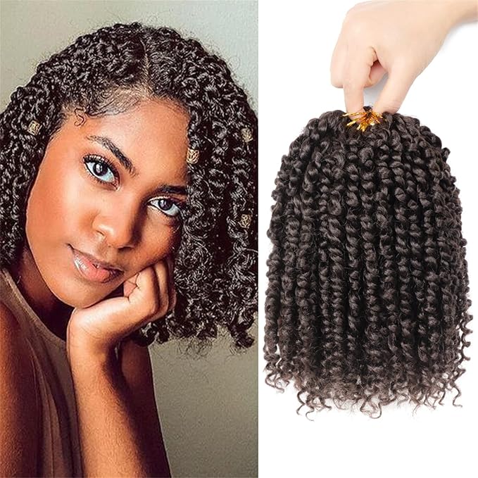 Passion Twist Hair For Kids - 8 Packs 8 Inch Passion Twist Crochet Hair For Black Women, Crochet Pretwisted Curly Hair Passion Twists Synthetic Braiding Hair Extensions(8 Inch 8 Packs, #4)