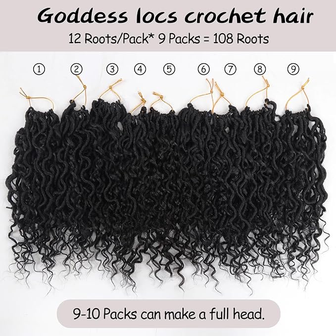 12 Inch Boho Style Synthetic Faux Locs Crochet Hair, 9 Packs, River Locs Hair Extensions, Pre looped, Curly Ends