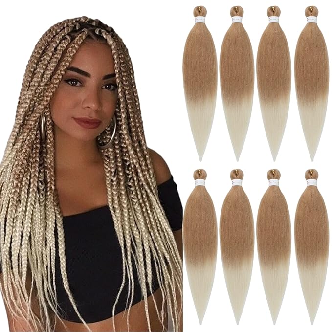 Pre Stretched Braiding Hair,Professional Hair Extensions Hot Water Setting Synthetic Fiber Crochet Twist Braids(24Inch,27/613#)