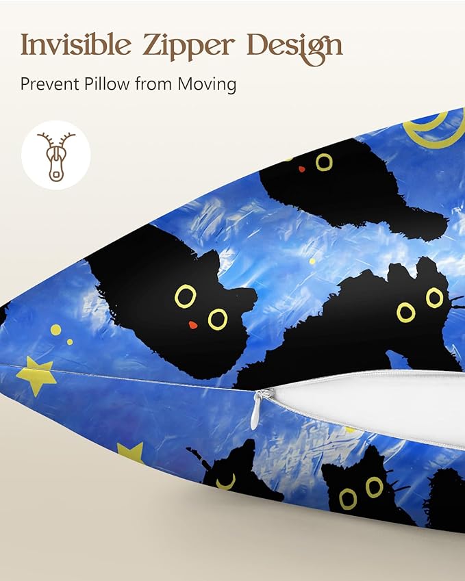 Silk Pillowcase 2 Pack - Pillow Cases 20" x 30" Queen Size Set of 2 for Hair and Skin Smooth Soft Breathable with Hidden Zipper Cooling Pillow Covers for Sleeping,Blue Moon Cat