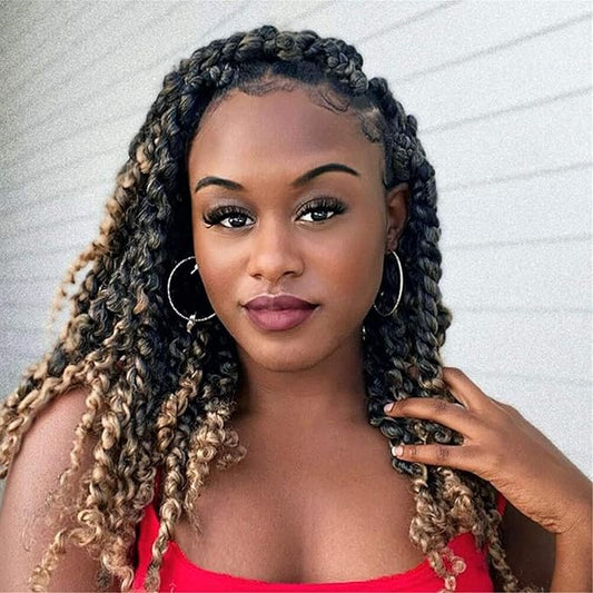 Dorsanee Ombre Honey Blonde Passion Twist Hair 14 Inch 7 Packs Water Wave Crochet Hair Long Bohemian Curly Braiding Hair for Butterfly Locs, Faux Locs, Boho Style Spring Twist Crochet Braids (T27#)