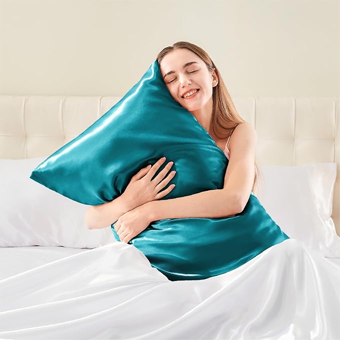 BEDELITE Satin Body Pillow Cover 2 Pack, Super Soft and Cooling Body Pillow Pillowcase for Hair and Skin, Breathable Silky Full Long Pillowcase Cover(20"x54", Teal)