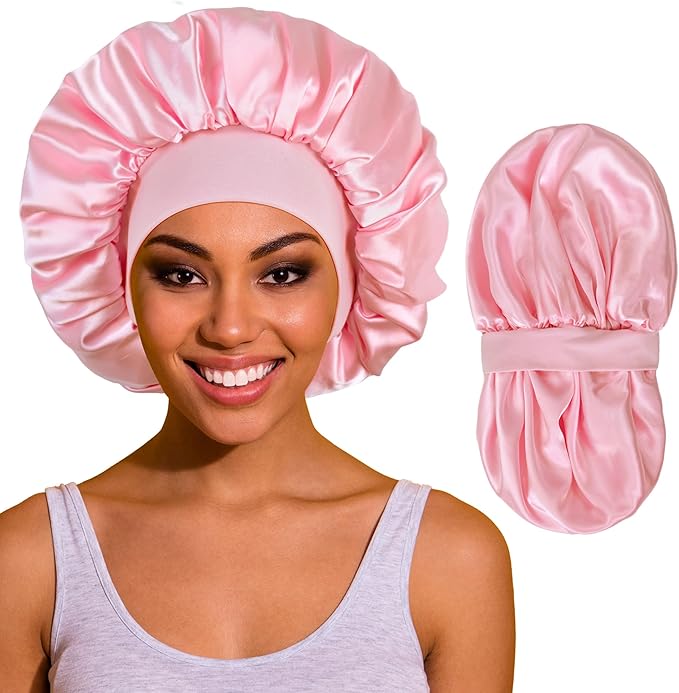 Silk Bonnet for Sleeping Women, Satin Hair Sleep Bonnets for Curly Hair Braids, Double Layer Large Wide Band Sleep Cap