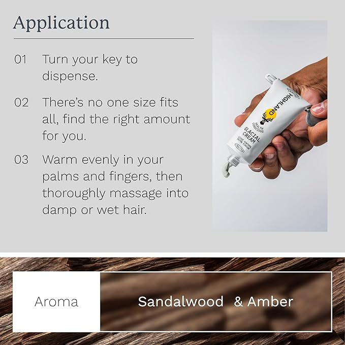 Highland Glacial Cream - Versatile hair styling cream that smooths, de-frizzes, texturizes & boosts curls. Natural, plant-derived, & made for all hair types. (2.5 oz)