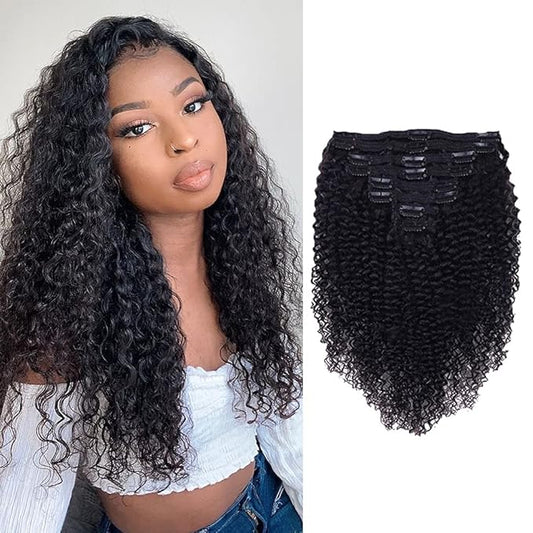 Curly Clip in Hair Extensions For Black Women Brazilian Virgin Human Hair Clip in Extensions for Women 8Pcs Remy Hair with 18Clips 120g 22inch Natural Blackinches
