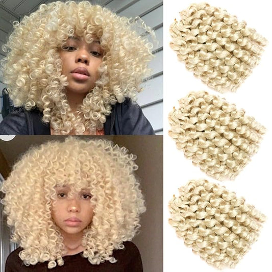 3 Packs Jamaican Bounce Crochet Hair 2X Ringlet Wand Curl 8 inch Blonde Synthetic Crochet Braids Extensions Crochet Braiding Hair 20 Roots (#613)