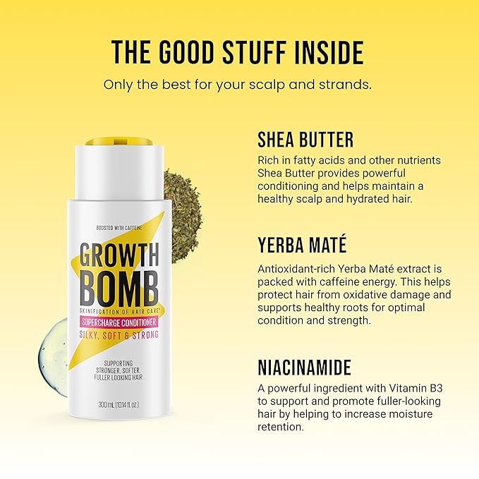 GROWTH BOMB Supercharge Conditioner - Moisturizing Hair Conditioner for Women & Men, Hydrate & Smooth Dry, Damaged, Curly, Frizzy, Color Treated Hair, Smoothing & Hydrating, Sulfate Free - 300 mL