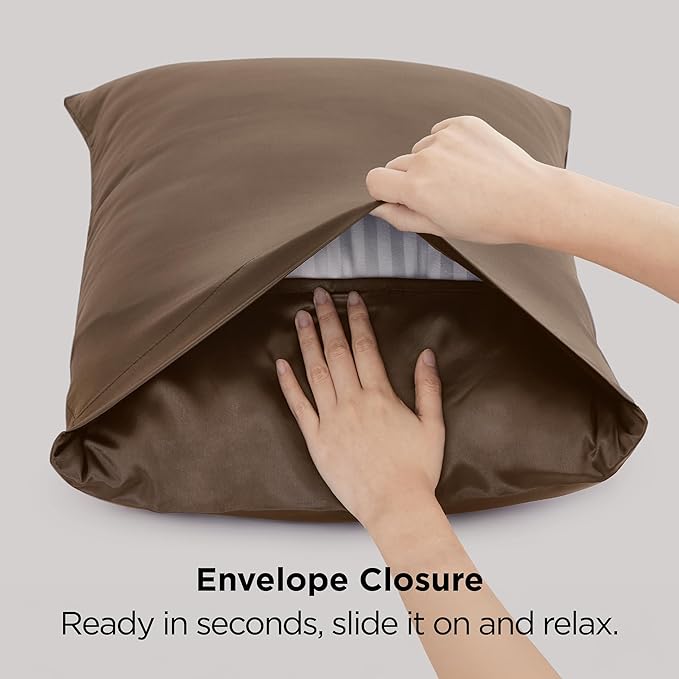 Bedsure King Size Satin Pillowcase Set of 2 - Brown Pillow Cases for Hair and Skin with Envelope Closure, Similar to Silk Pillow Cases, Gifts for Women Men, 20x36 Inches, 2pcs