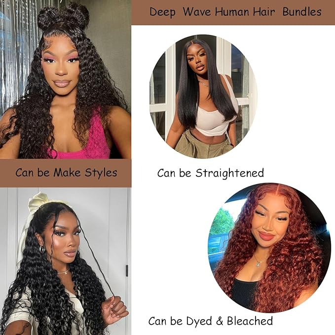 Deep Wave Bundles Human Hair One Bundle Brazilian 26 Inch 12A 100% Unprocessed Double Weft Human Hair Weave Bundles