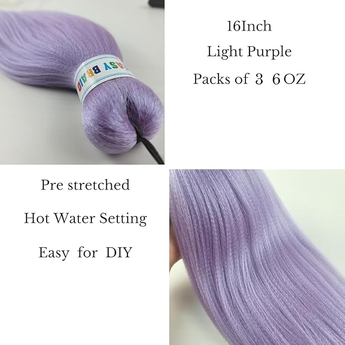 Kids Braiding Hair Pre stretched 16 inches Purple Yaki ez Braid Braiding Hair for Kids Knotless Braids