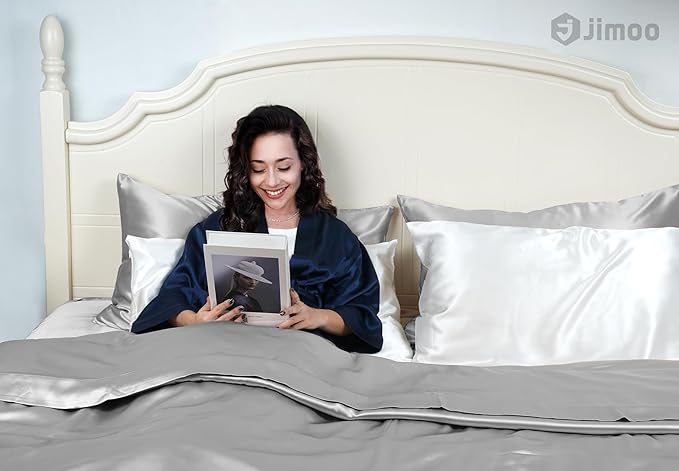 100% Mulberry Silk Pillowcase for Hair and Skin, 22 Momme Pure Natural Silk Pillow Case Both Sided with Zipper, Pillow Cover for Women Mom Men (Silver Grey, King 20''×40'', 1 Pack)