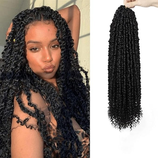 Passion Twist Hair - 8 Packs 22 Inch Passion Twist Crochet Hair For Women, Crochet Pretwisted Curly Hair Passion Twists Synthetic Braiding Hair Extensions (22 Inch 8 Packs, 1B)