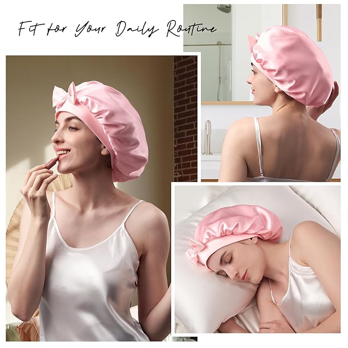 Umisleep Double-Sided 100% 22 Momme Mulberry Silk Bonnet for Sleeping Women, Large Silk Hair Wrap for Long Curly Hair, Non-Slip Sleep Cap with Adjustable Band, Blush