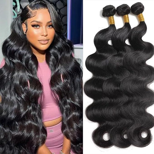 12A Human Hair Bundles Body Wave 100% Unprocessed Brazilian Virgin Hair 3 Bundles Human Hair Extensions Quick Weave Human Hair (26 26 26 Inch)