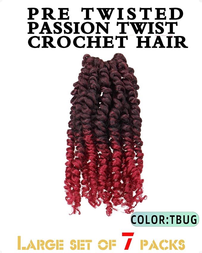 Super Short Passion Twist Crochet Hair for Black Women and Kids-6 Inch 7 Packs Ombre Burgundy Pre Looped Pre-twisted Passion Twist Hair,Bob Spring Kinky Twist Bohemian Curl(6"-7P,TBUG)