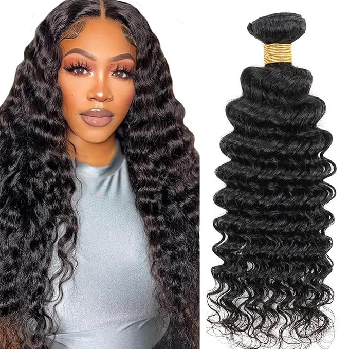 Human Hair Bundles BrazilianDeep Wave One Bundle 14inch 100% Unprocessed Virgin Human Hair Deep Wave Quick Weaves Raw Bundles Deals Natural Black