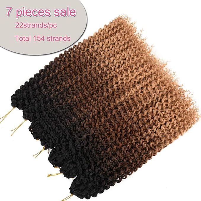 7 Packs Passion Twist Hair Braids 18 Inch Water Wave Synthetic Hair for Passion Twist Crochet Braiding Hair Goddess Locs Long Bohemian Curly (18inch, Ombre brown blonde)