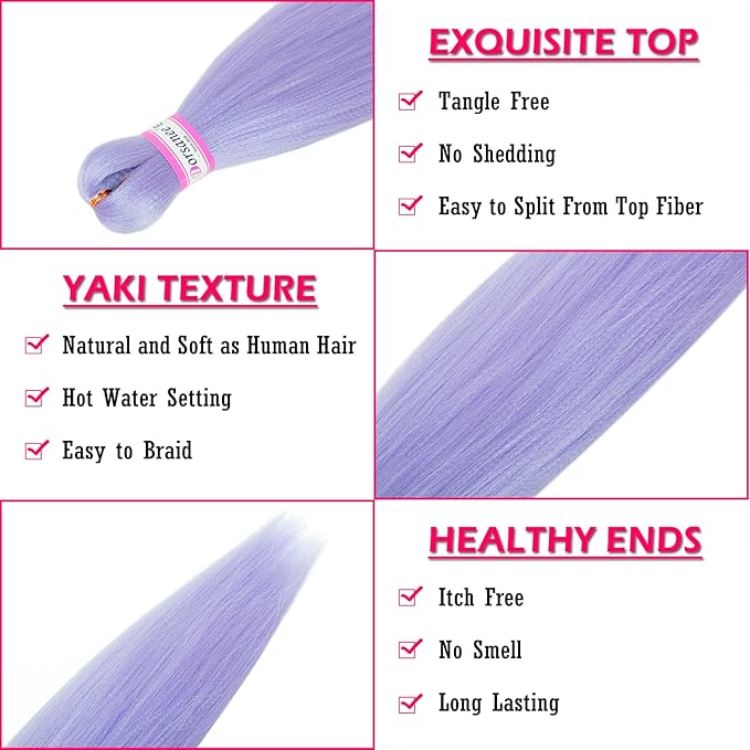Light Purple Braiding Hair Pre Stretched 20 Inch 8 Packs Braiding Hair Extensions for Crochet Box Braids Twists Locs Hair Soft Yaki Texture Hot Water Setting (20inch,#Light Purple)