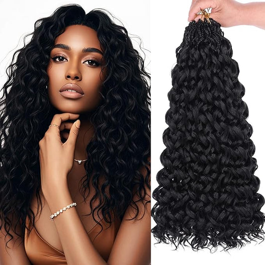 18 Inch Gogo Curl Crochet Hair 8 Packs Beach Curly Crochet Hair Pre-looped Deep Wave Crochet Hair Water Wave Curly Crochet Hair Curly Braiding Hair Extensions for Women (16Strands/pack 1B#)