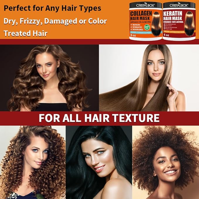 2 Pack Collagen Hair Mask & Keratin Hair Mask,Keratin Hair Treatment,Repair Treatment Deep Conditioning Hair Treatment Mask for Damaged Hair,Hydrating Conditioner with Argan Oil for Dry Hair | Argan Oil, Collagen, Biotin, Hair Treatment Mask