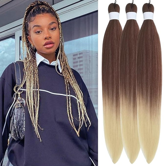 Ombre Brown Blonde Braiding Hair Pre stretched Ez Braids Hypoallergenic Knotless Prestretched Braiding Hair for Twist Box Braids Yaki Texture