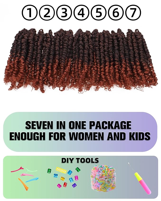 Super Short Passion Twist Crochet Hair for Black Women and Kids-6 Inch 7 Packs Ombre Ginger Pre Looped Pre-twisted Passion Twist Hair,Bob Spring Kinky Twist Bohemian Curl(6"-7P,T350)