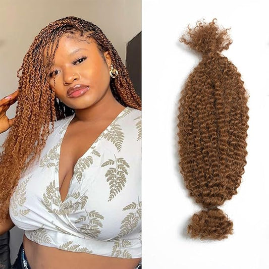 QVR Spring Twist Crochet Human Hair Afro Kinky Curly Braiding Hair Extension, QVR Upgraded Afro Kinkys Bulk Natural Black Hair 22 inch,50 Gram/Pack