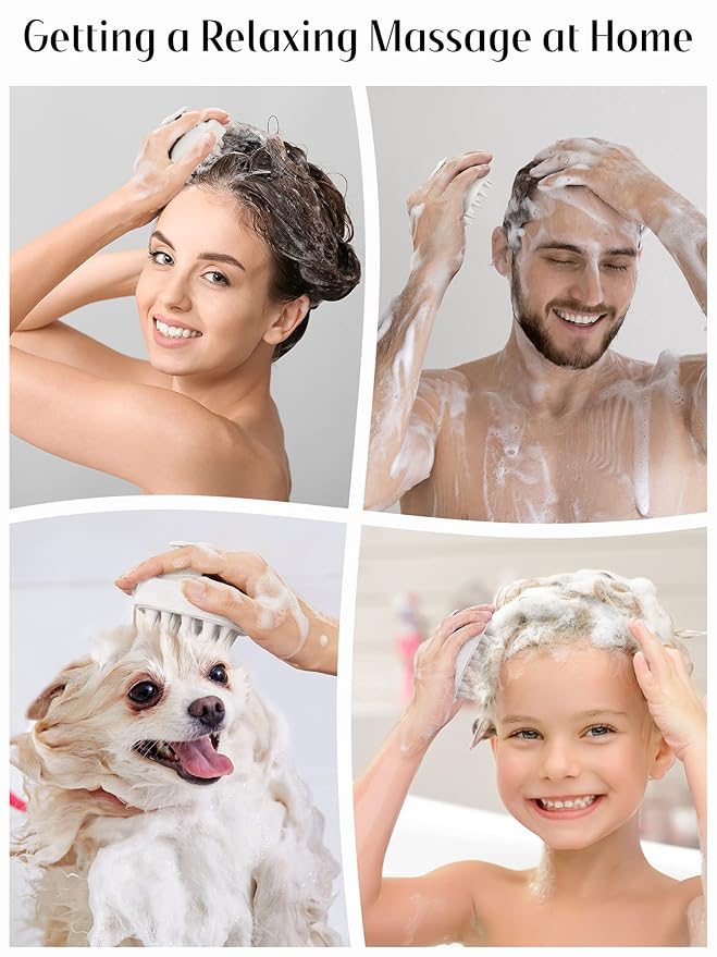 HEETA Scalp Massager Hair Growth, Soft Silicone Scalp Scrubber Shampoo Brush for Exfoliation, Dandruff Removal & Head Massage Stress Relax, Wet & Dry Use for Thick, Thin Hair Care, Wheat Straw Beige