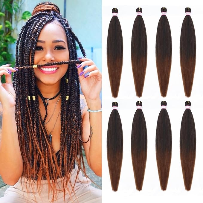 Dorsanee Braiding Hair Pre Stretched 26 Inch 8 Packs Ombre Brown Braiding Hair Extensions for Crochet Box Braids Twists Locs Hair Soft Yaki Texture Hot Water Setting (26inch,#1B/30)