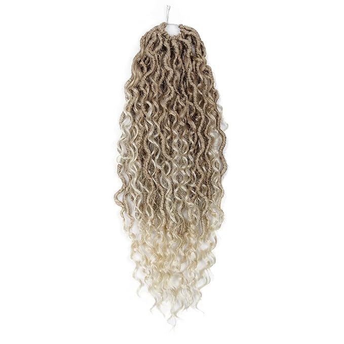 Goddess Locs Crochet Hair 18Inch Boho FauxLocs,Crochet Locs With Curly Ends River Hippie Bohemian Loc Crochet Hair 4Packs(27/613, 18inch)