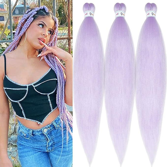 Lavender Braiding Hair Pre Stretched Kanekalo Purple Braiding Hair Extensions for Braiding Box Braids Crochet Knotless Micro Jumbo Yaki Synthetic Prestretched Braiding Hair 26 inch 3 Packs