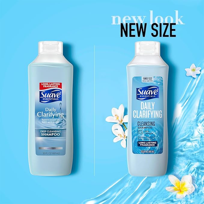 Suave Clarifying Shampoo, Family-Size 4-Pack – pH-Balanced & Hypoallergenic Daily Deep Cleansing Shampoo for Normal to Oily Hair, 22.5 Oz Ea