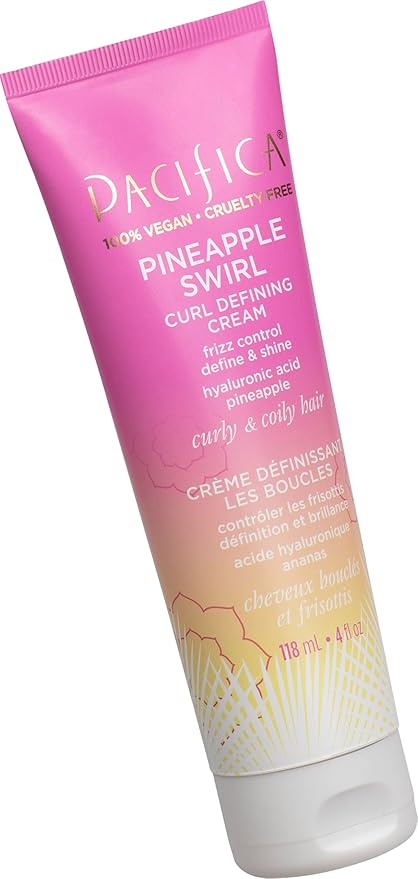Pacifica Pineapple Swirl Curl Defining Cream – Curl Cream for Curly Hair, Curly Hair Products with Coconut Oil and Hyaluronic Acid, Styling for Bouncy Waves Without Crunch - 4 Oz | for Curly Hair, 4 oz, Frizz Control, Curl Enhancer, Styling Cream